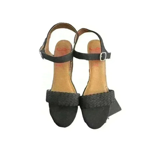 Jellypop women's wedge heels sandals blck strappy size 12 - Picture 2 of 4